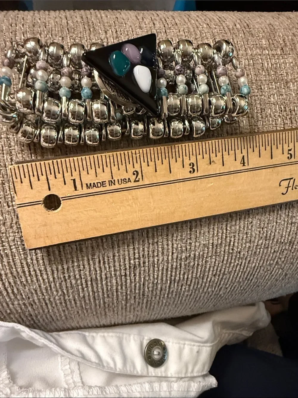 Handcrafted Boho Beaded artisan Cuff Bracelet Triangle Mosaic  center